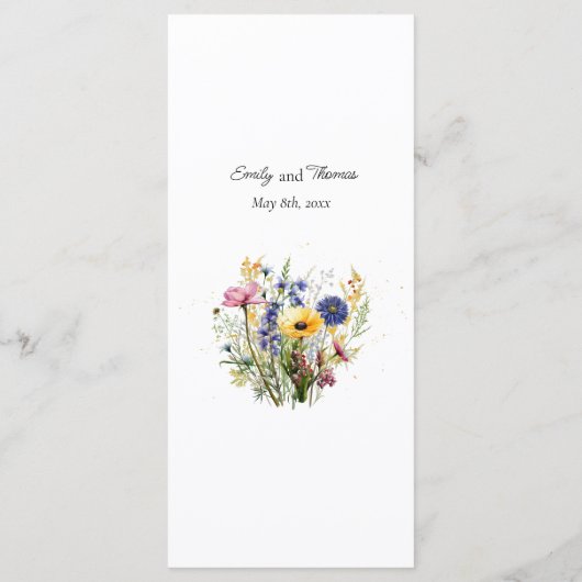 Boho Chic Wildflower Simple Wedding Menu (Achterkant)