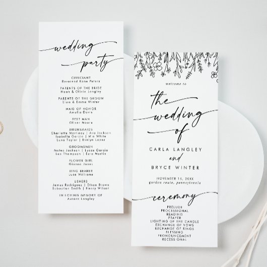 Boho Chic Wildflower Tea Length Wedding Programmakaart