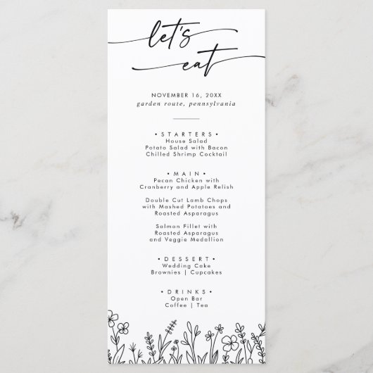 Boho Chic Wildflower Thank You and Wedding Menu (Voorkant)