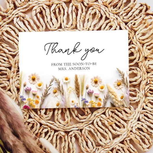 Boho Chic Wildflower Vrijgezellenfeest Dank u Kaart