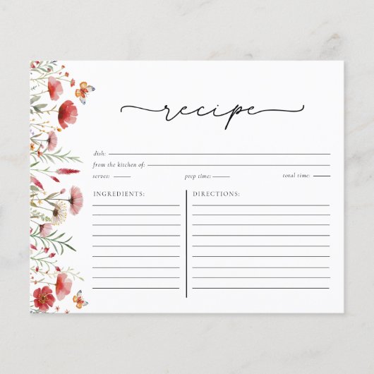 Boho Chic Wildflower Vrijgezellenfeest Recept Kaar (Voorkant)