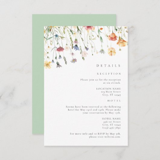 Boho Chic Wildflower Wedding Details Informatiekaartje (Voorkant / Achterkant)
