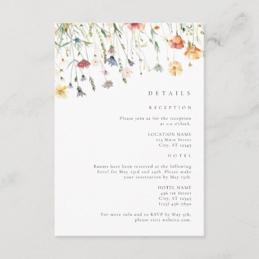Boho Chic Wildflower Wedding Details Informatiekaartje (Voorkant)