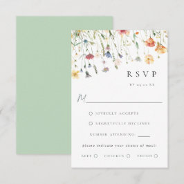 Boho Chic Wildflower Wedding Meal Choice RSVP Card Kaartje
