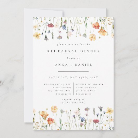 Boho Chic Wildflower Wedding Rehearsal Dinner Kaart (Voorkant)