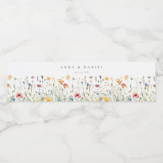 Boho Chic Wildflower Wedding Waterfles Etiket (Enkel label)