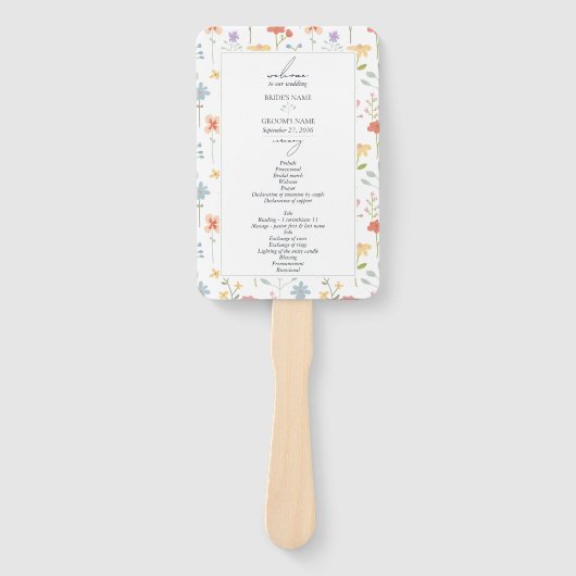 Boho Chic Wildflowers Bloemenprogramma Huwelijk Handwaaier (Voorkant)