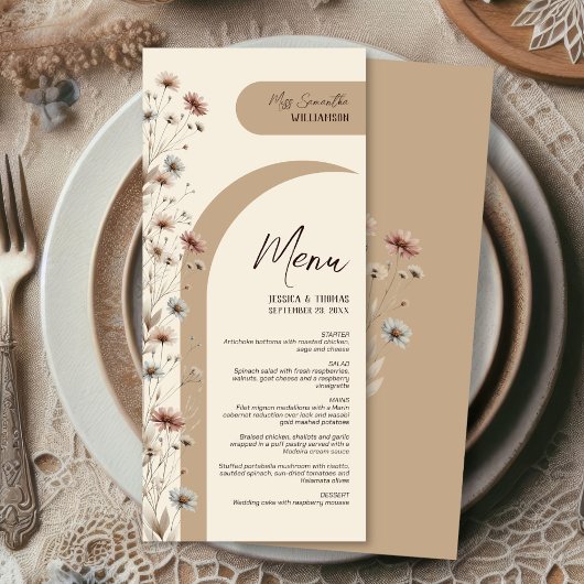 Boho Chic Wildflowers Elegante bruiloft gepersonal Menu