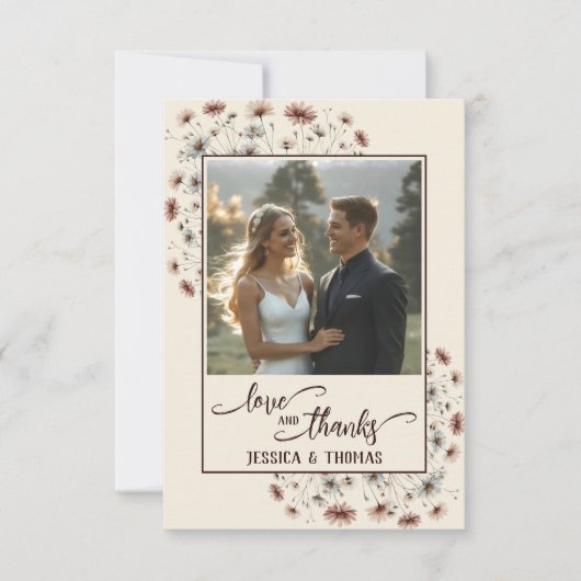 Boho Chic Wildflowers Liefde & Bedankt Trouwfoto (Voorkant)