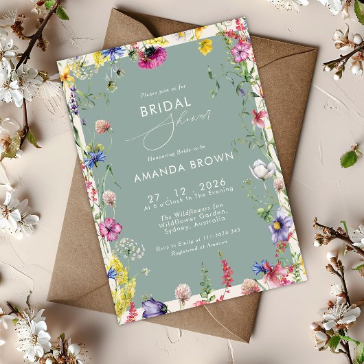 Boho Chic Wildflowers Love in bloom Bridal Shower Kaart