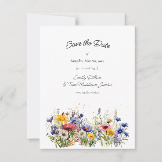 Boho Chic Wildflowers Modern 3 Photo Save The Date (Voorkant)