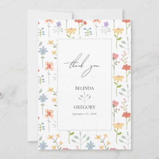 Boho Chic Wildflowers Modern Floral Wedding Bedankkaart (Voorkant)