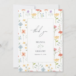 Boho Chic Wildflowers Modern Floral Wedding Bedankkaart
