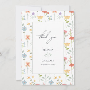 Boho Chic Wildflowers Modern Floral Wedding Bedankkaart