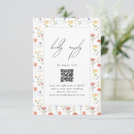 Boho Chic Wildflowers Modern Floral Wedding Informatiekaartje (Staand voorkant)