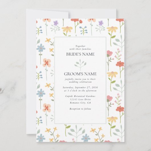 Boho Chic Wildflowers Modern Floral Wedding Kaart (Voorkant)