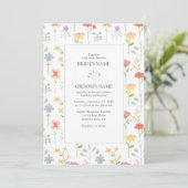 Boho Chic Wildflowers Modern Floral Wedding Kaart (Staand voorkant)