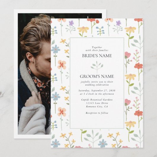 Boho Chic Wildflowers Modern Floral Wedding Kaart (Voorkant / Achterkant)