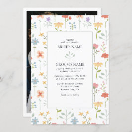 Boho Chic Wildflowers Modern Floral Wedding Kaart