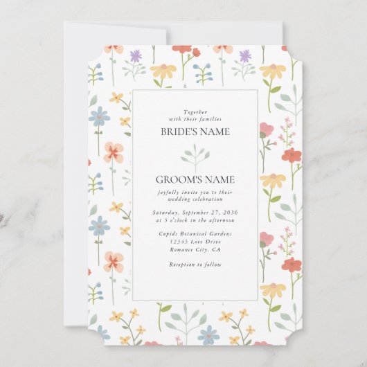 Boho Chic Wildflowers Modern Floral Wedding Kaart (Voorkant)