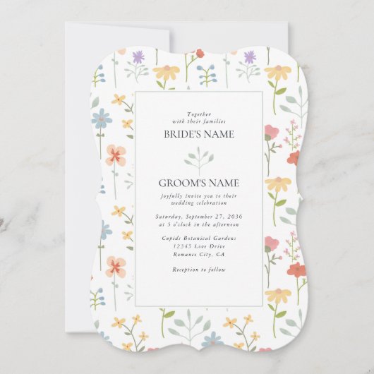 Boho Chic Wildflowers Modern Floral Wedding Kaart (Voorkant)