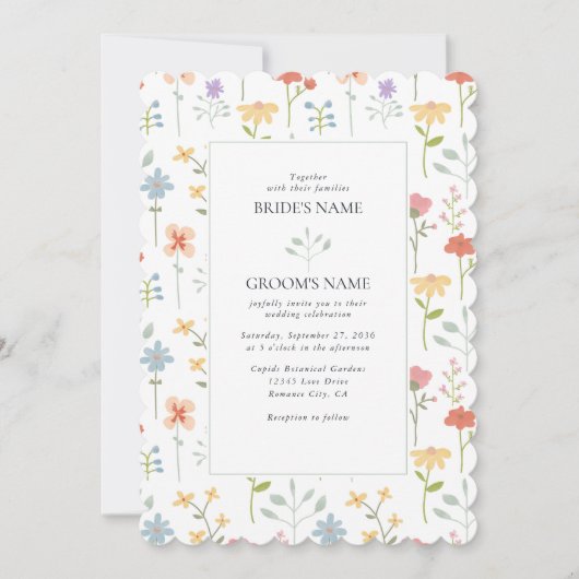 Boho Chic Wildflowers Modern Floral Wedding Kaart (Voorkant)