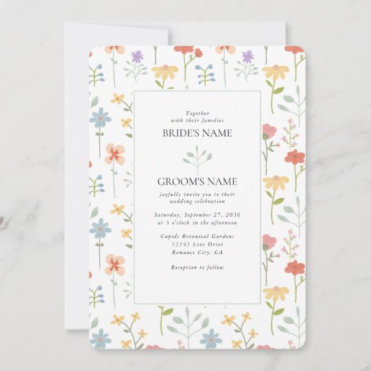 Boho Chic Wildflowers Modern Floral Wedding Kaart (Voorkant)