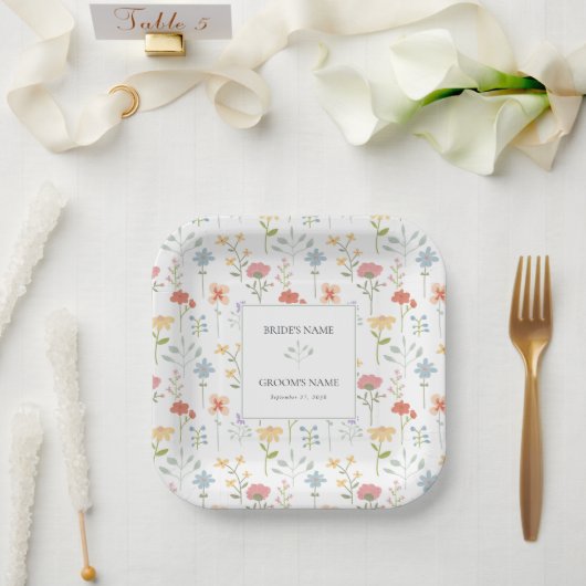 Boho Chic Wildflowers Modern Floral Wedding Papieren Bordje (Huwelijk)