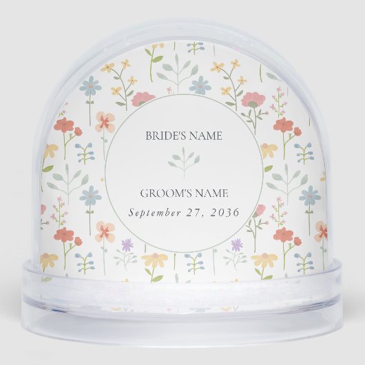 Boho Chic Wildflowers Modern Floral Wedding Photo Sneeuwbol (Voorkant)