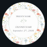 Boho Chic Wildflowers Modern Floral Wedding Ronde Sticker<br><div class="desc">Een prachtig handgetekende waterverf wilde bloemen bruiloft ontwerp. Een uniek ontwerp dat gebruik maakt van geïllustreerde waterverf wilde bloemen. Een moderne wilde bloemen ontwerp. Een elegante bruiloft gunst sticker ontwerp met moderne elementen. Bijpassende huwelijksuitnodigingen en andere briefpapier items zijn ook beschikbaar.</div>