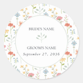 Boho Chic Wildflowers Modern Floral Wedding Ronde Sticker
