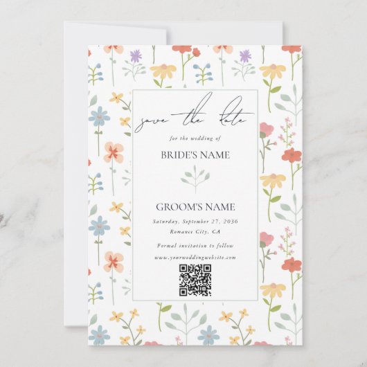 Boho Chic Wildflowers Modern Floral Wedding Save The Date (Voorkant)