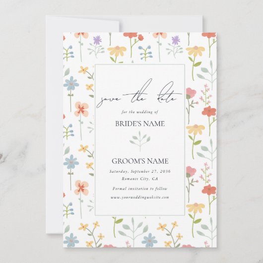 Boho Chic Wildflowers Modern Floral Wedding Save The Date (Voorkant)