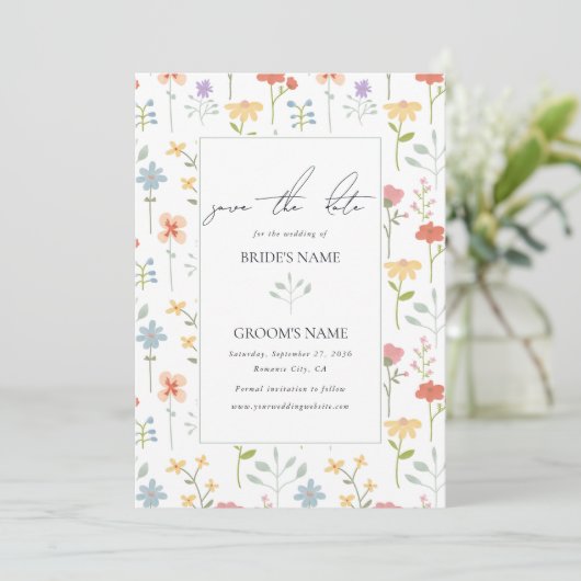 Boho Chic Wildflowers Modern Floral Wedding Save The Date (Staand voorkant)