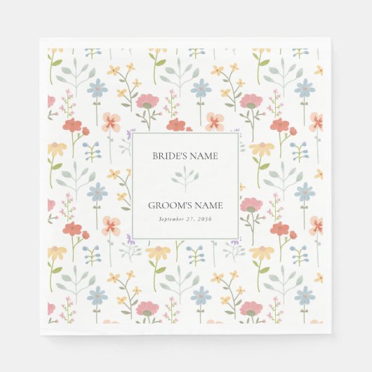 Boho Chic Wildflowers Modern Floral Wedding Servet (Voorkant)