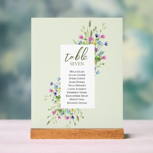 Boho chic Wildflowers Script Trouwstoelen Acryl Bord (Neutraal)