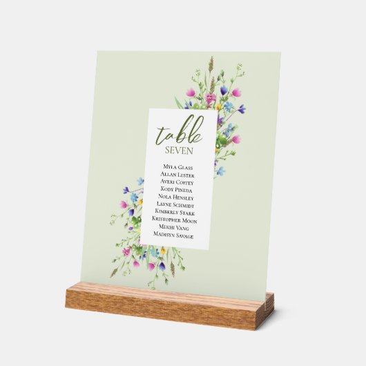 Boho chic Wildflowers Script Trouwstoelen Acryl Bord (Hoek)