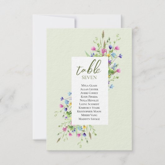 Boho chic Wildflowers Script Wedding Place Cards (Voorkant)