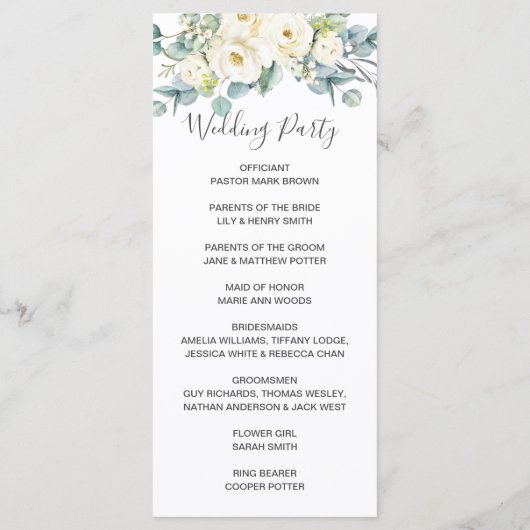 Boho Chic Wit Bloemen Eucalyptus Trouwprogramma Programmakaart (Achterkant)