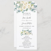 Boho Chic Wit Bloemen Eucalyptus Trouwprogramma Programmakaart (Voorkant / Achterkant)