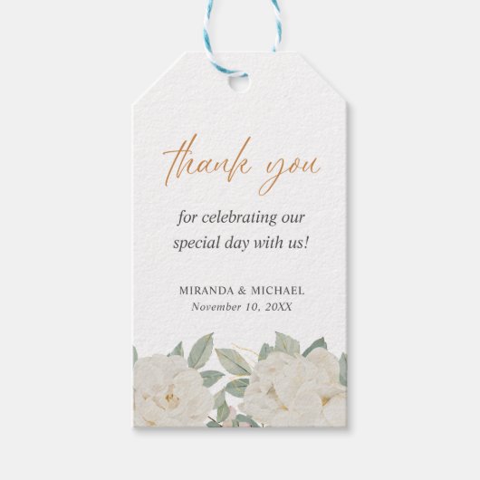 BOHO CHIC WITTE ROZEN TROUW BEDANKT CADEAULABEL (Voorkant)