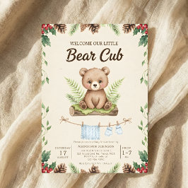 boho chic woodland bear greenery baby shower kaart