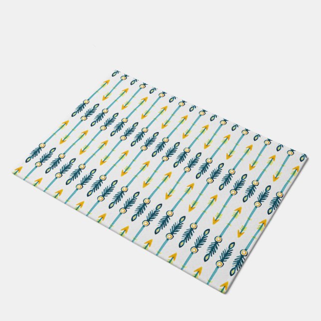 boho chic yellow blue waterverf arrows doormat deurmat (Schuin)