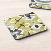 Boho chic yellow ikat tribal patroonmonogram bier onderzetter (Linkerzijde)