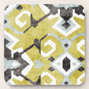 Boho chic yellow ikat tribal patroonmonogram bier onderzetter