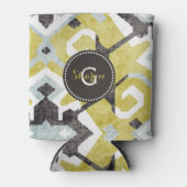 Boho chic yellow ikat tribal patroonmonogram blikjeskoeler (Voorkant)
