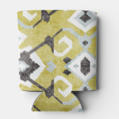Boho chic yellow ikat tribal patroonmonogram blikjeskoeler (Achterkant)