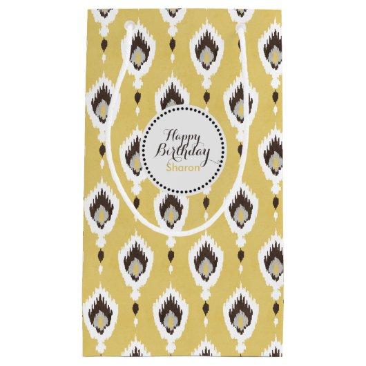 Boho chic yellow ikat tribal patroonmonogram klein cadeauzakje (Voorkant)