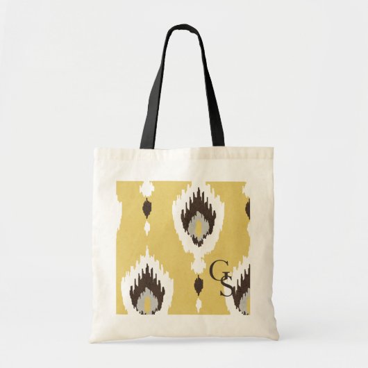 Boho chic yellow ikat tribal patroonmonogram tote bag (Voorkant)