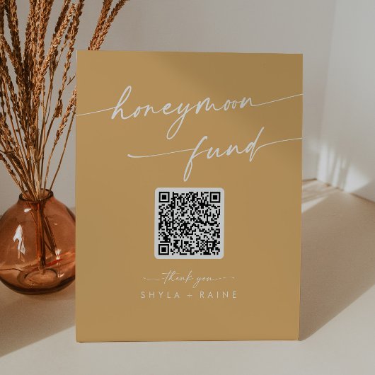 Boho Chic Yellow Marigold Wedding Honeymoon Fund Reclamebord Met Voetstuk